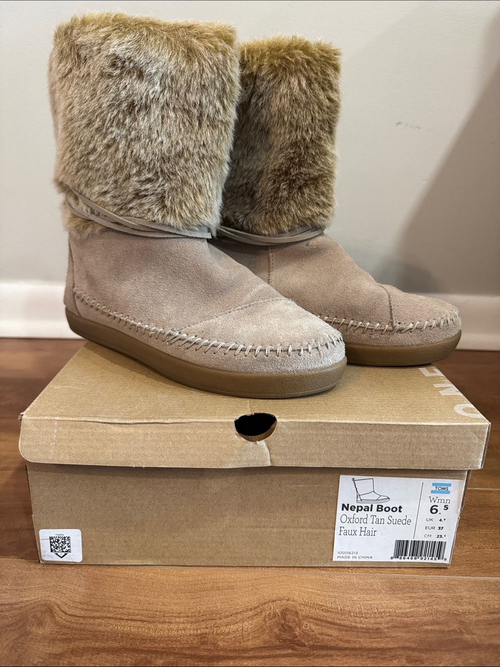 TOMS Tan Suede Faux-Fur Cuff Nepal Boots